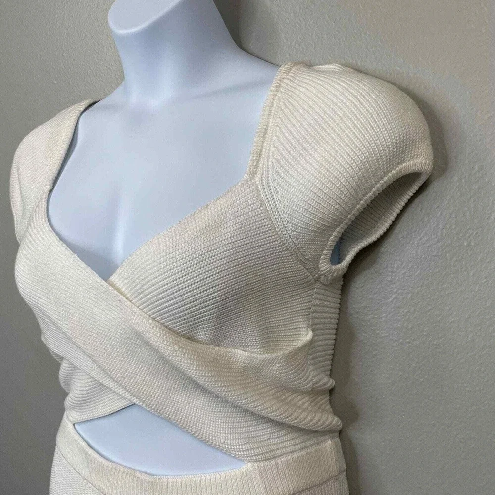 & Other Stories‎ Criss Cross Knit Dress Womens Medium Ivory Cap Sleeve